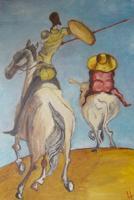 Don Quichotte et sancho pancha huile sur toile de lin 0,38m x 0,55m