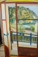 Fenêtre sur balcon huile sur toile de lin 1,40m x 0,85m