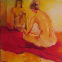 Les causeuses huile sur toile de lin 1m x 1m