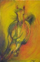 Galop Acrylique sur toile de lin  1,32m x 0,89m