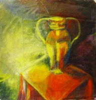 nature morte au vase Huile sur  papier  068m x 0,69m