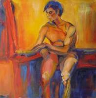 La lecture Acrylique sur toile de lin 1,00m x 1,00m